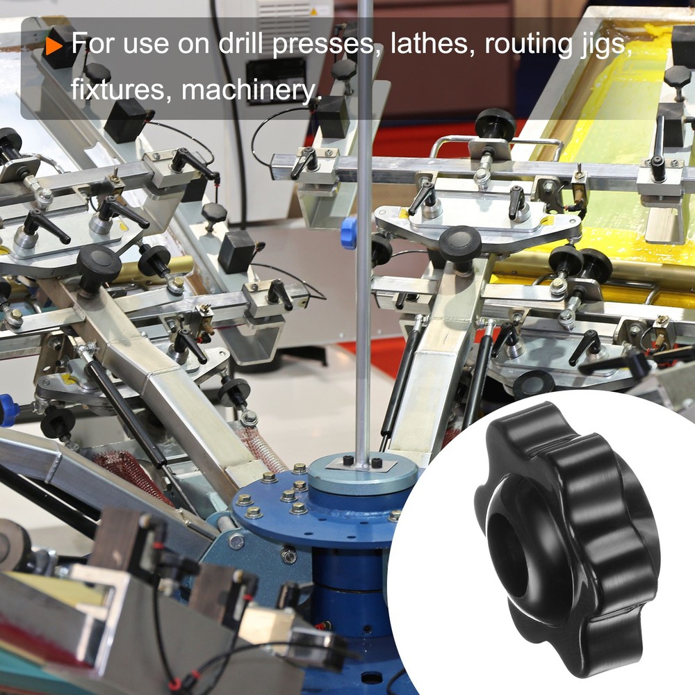 6Sets Star Knobs M6 Thread 25mm Head Through Hole Brass Insert Hand Knob Black