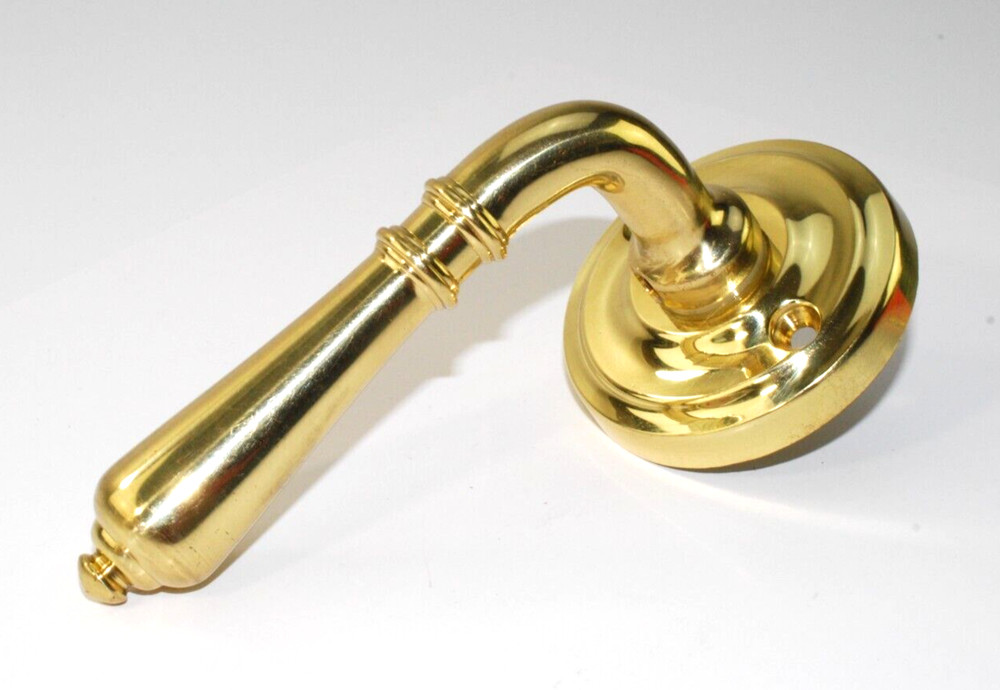 Solid Brass Door Handle Pull Radial Rosette Polished Brass Omnia Industries NOS