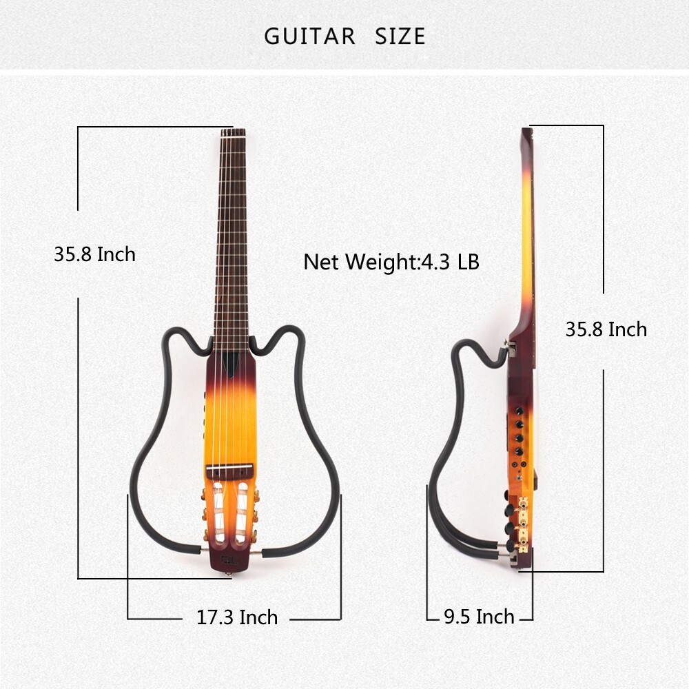 electric classical guitar silent nylon string headless built in effect portable