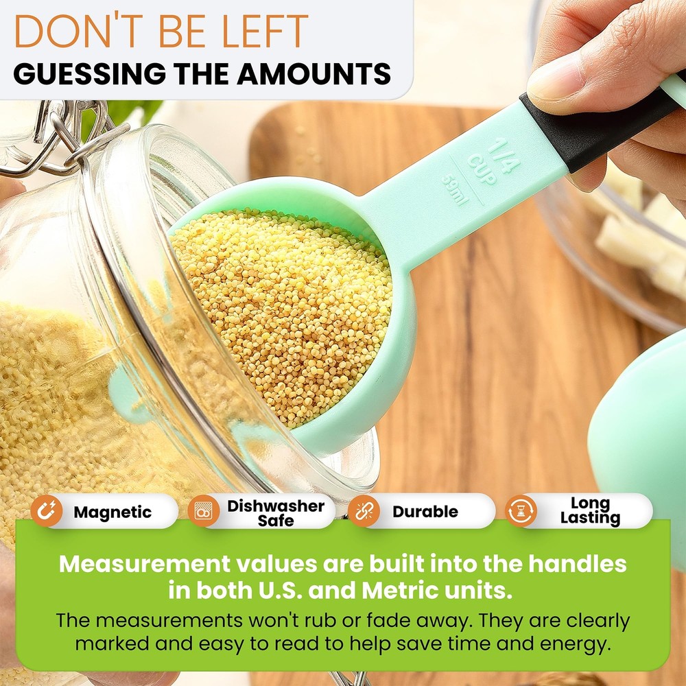 Spring Chef Mint Magnetic Measuring Cups and Spoons Set of 9, Stackable Plast...