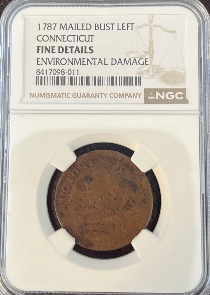 1787 Mailed Bust Left Copper Connecticut (Fine Details, Environmental Damage)