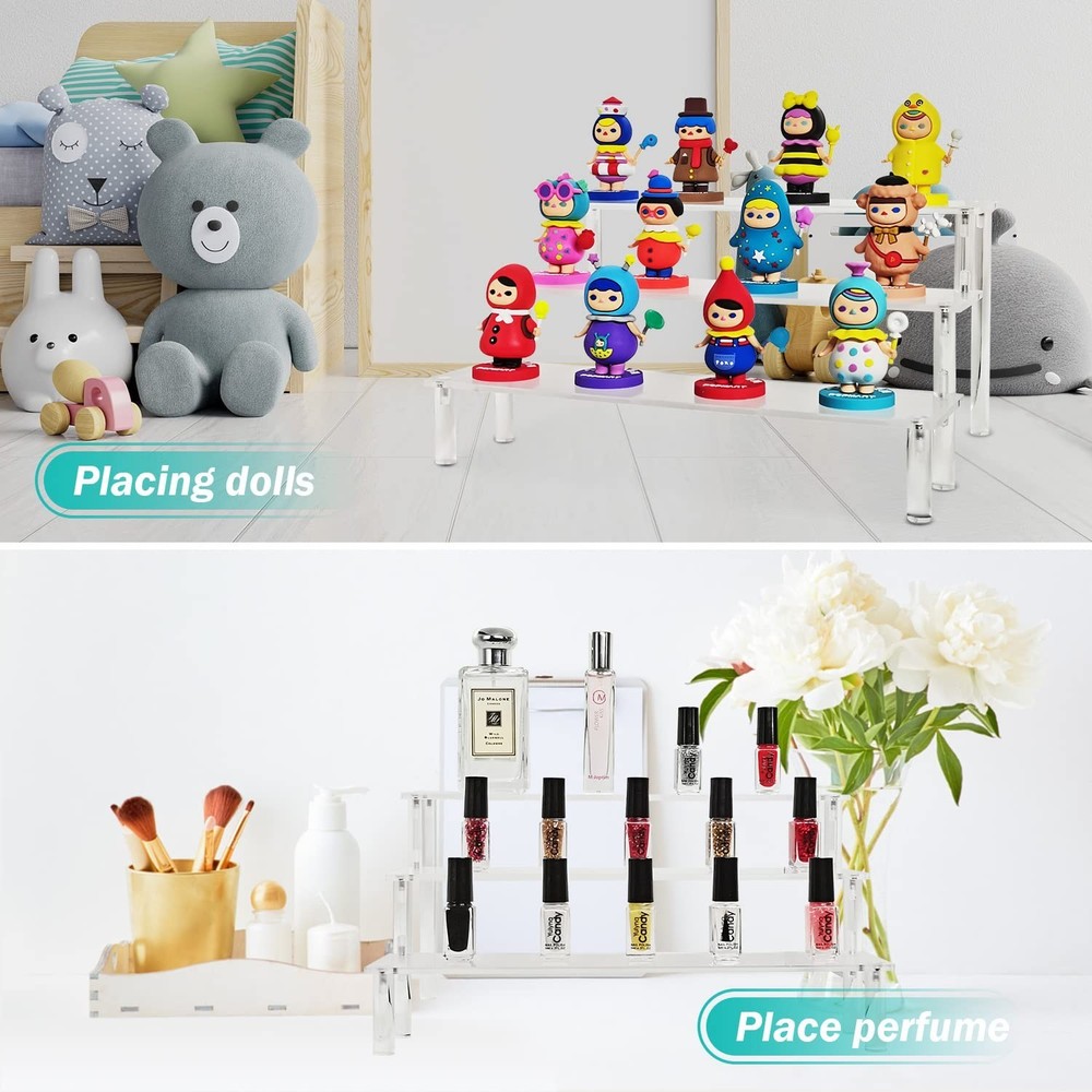 Acrylic Display Risers,Clear Shelf 3 Tier Cupcake Display Stand Steps for Foo...