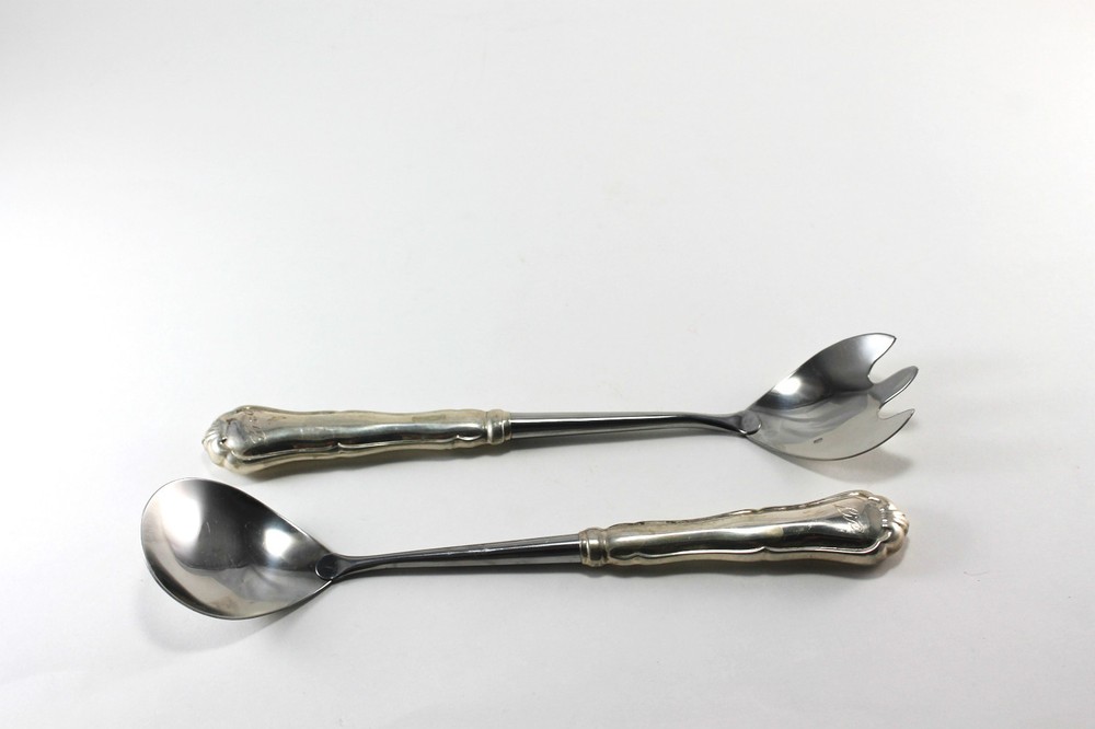 830 Silver Salad Serving Spoon & Fork Monogrammed Set of 2