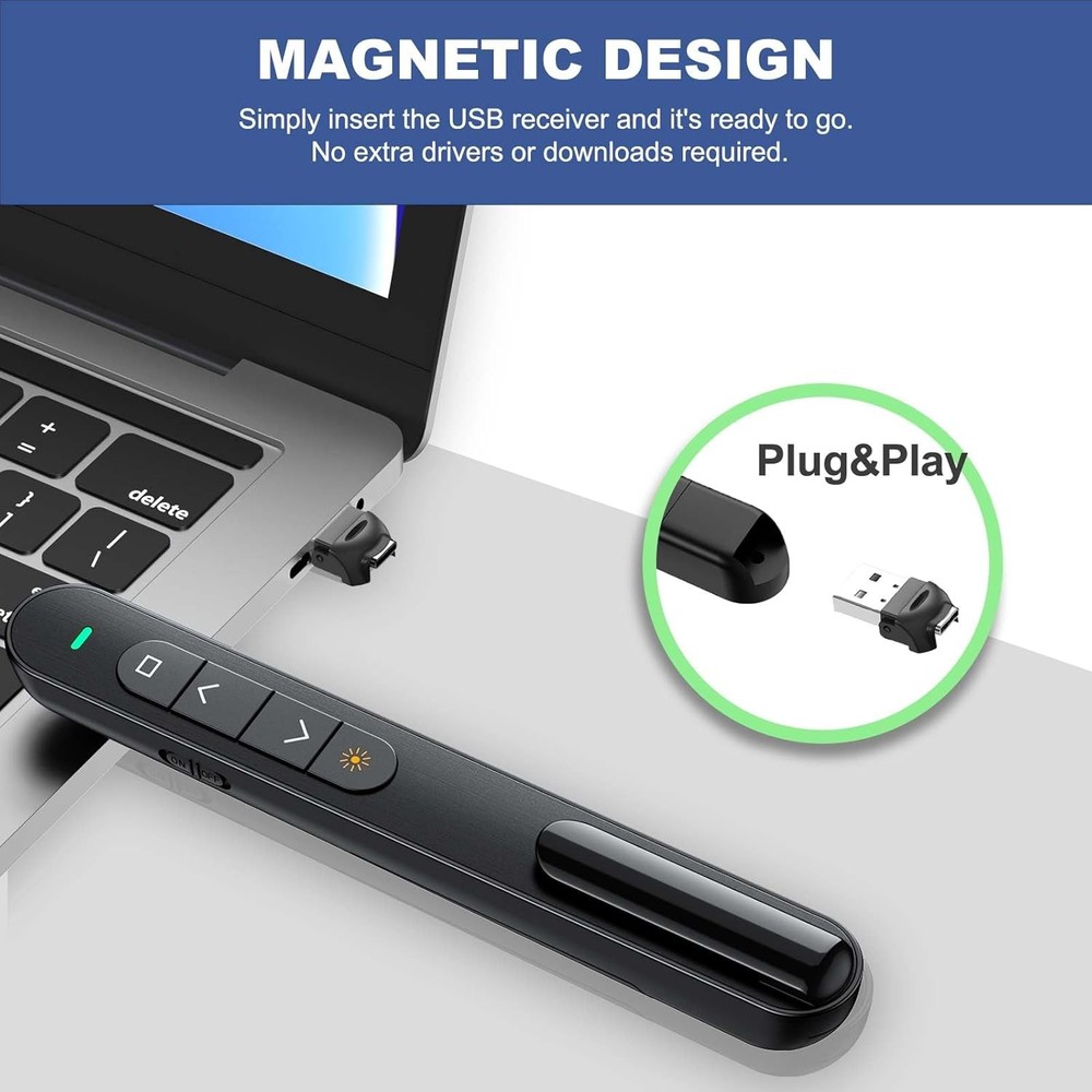 QUI Presentation Clicker for PowerPoint, RF 2.4GHz USB C Wireless Presenter Remo