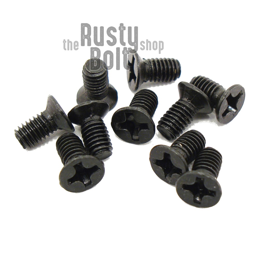 M3 x 6mm, Phillips Flat Head Screws, Steel, Black, Countersunk