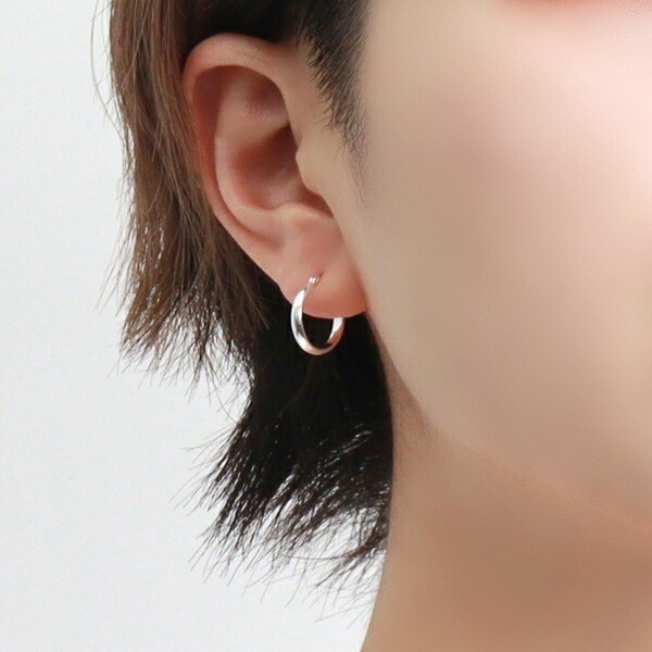 Sterling Silver 925 Plain Rounded Hoop Earring 14mm (Single)