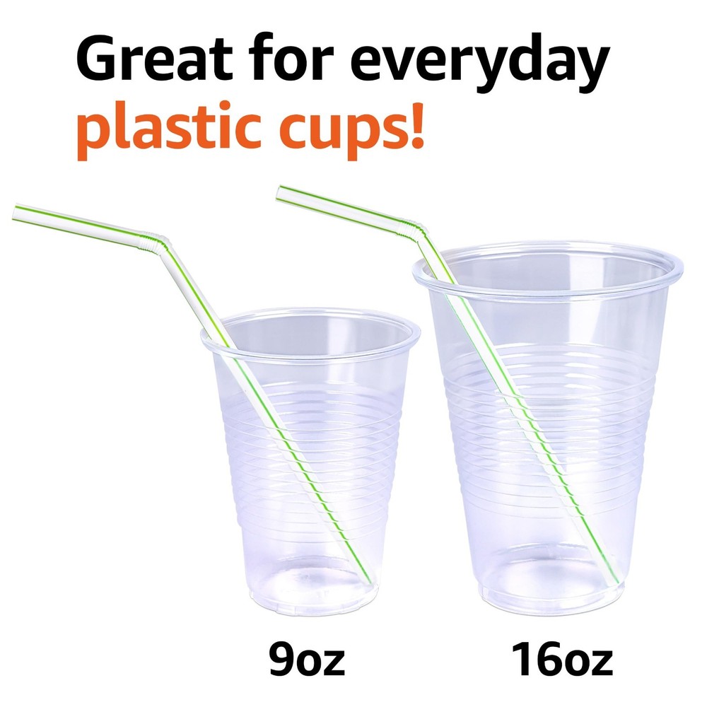 Amazon Basics Disposable Striped Plastic Flex Straws, 7.5" Long, Assorted Colors