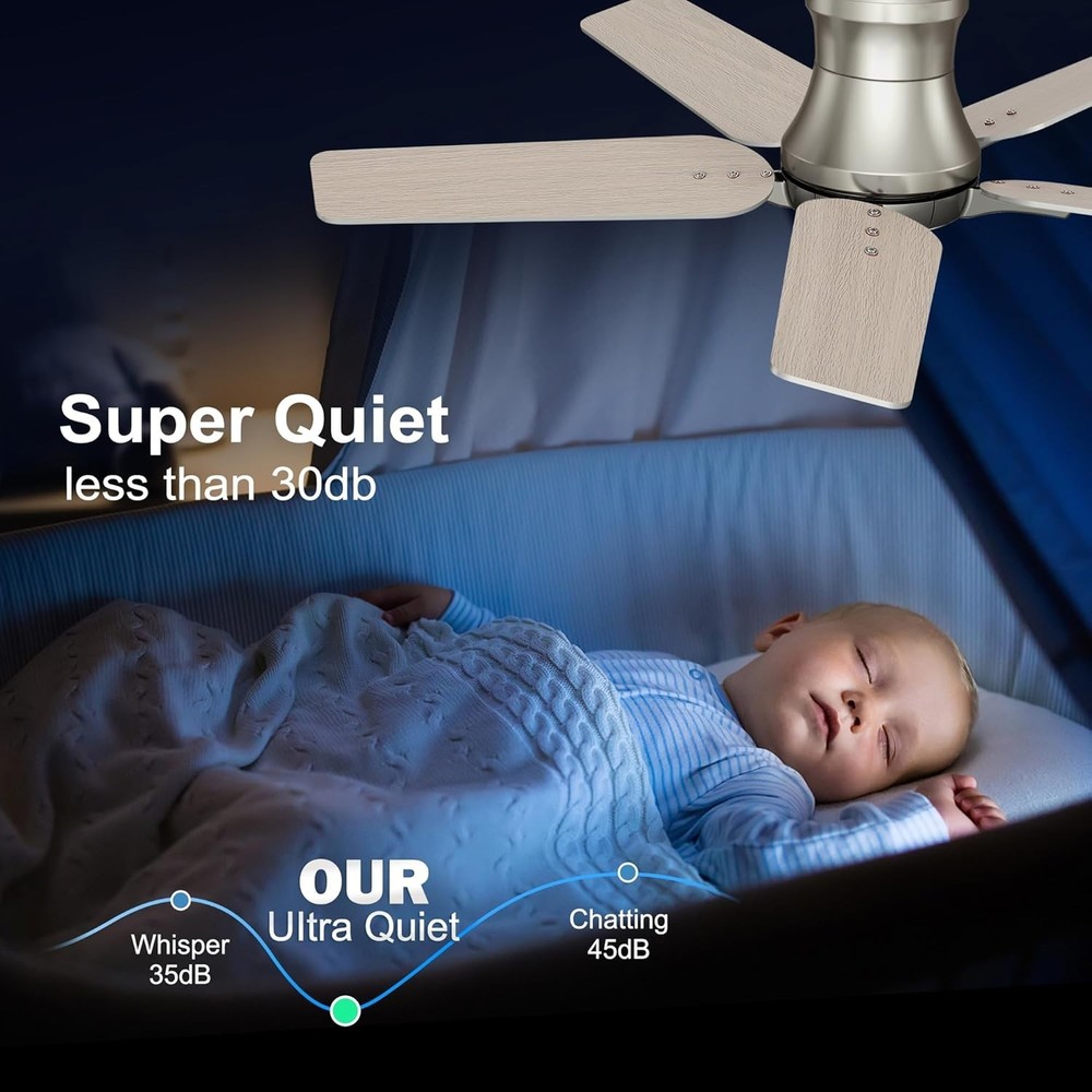 Versatile 42-Inch Reversible Ceiling Fan with LED Light & Timer - Low Profile