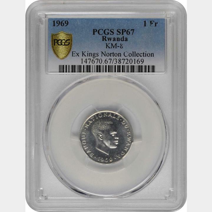 1969 Rwanda 1 Franc PCGS SP 67. KM-8