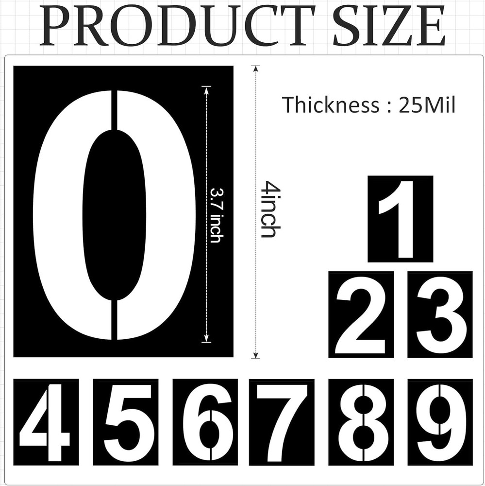 4-Inch Reusable Plastic Number Stencils for Creative DIY Projects