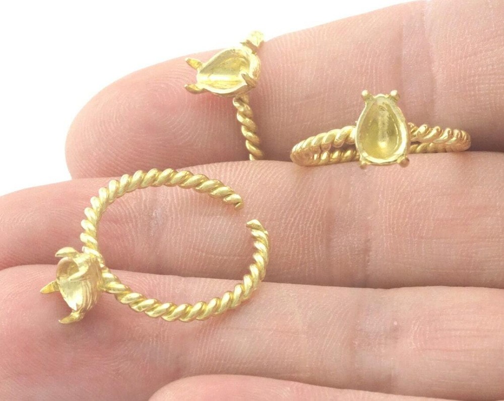 Pear Twisted Base Adjustable Ring Bezel Silver,Raw Brass,Shiny gold-silver 4399