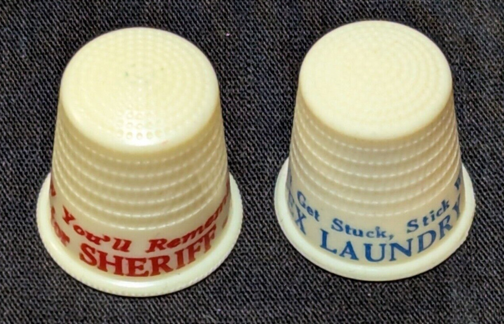 14 Vintage Plastic Advertising Thimbles - NOS - Brown & Bigelow Samples