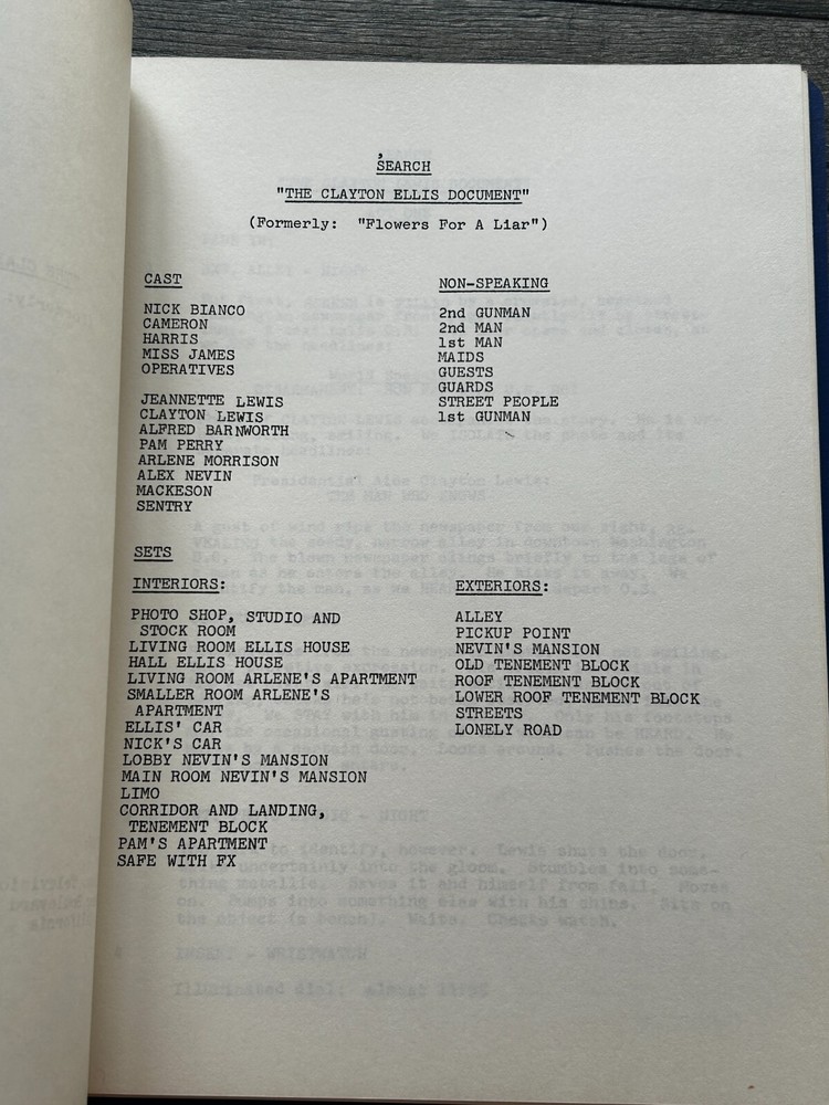 SEARCH TV Show Script Clayton Lewis Document Flowers Final Draft 1972 Norm Hudis