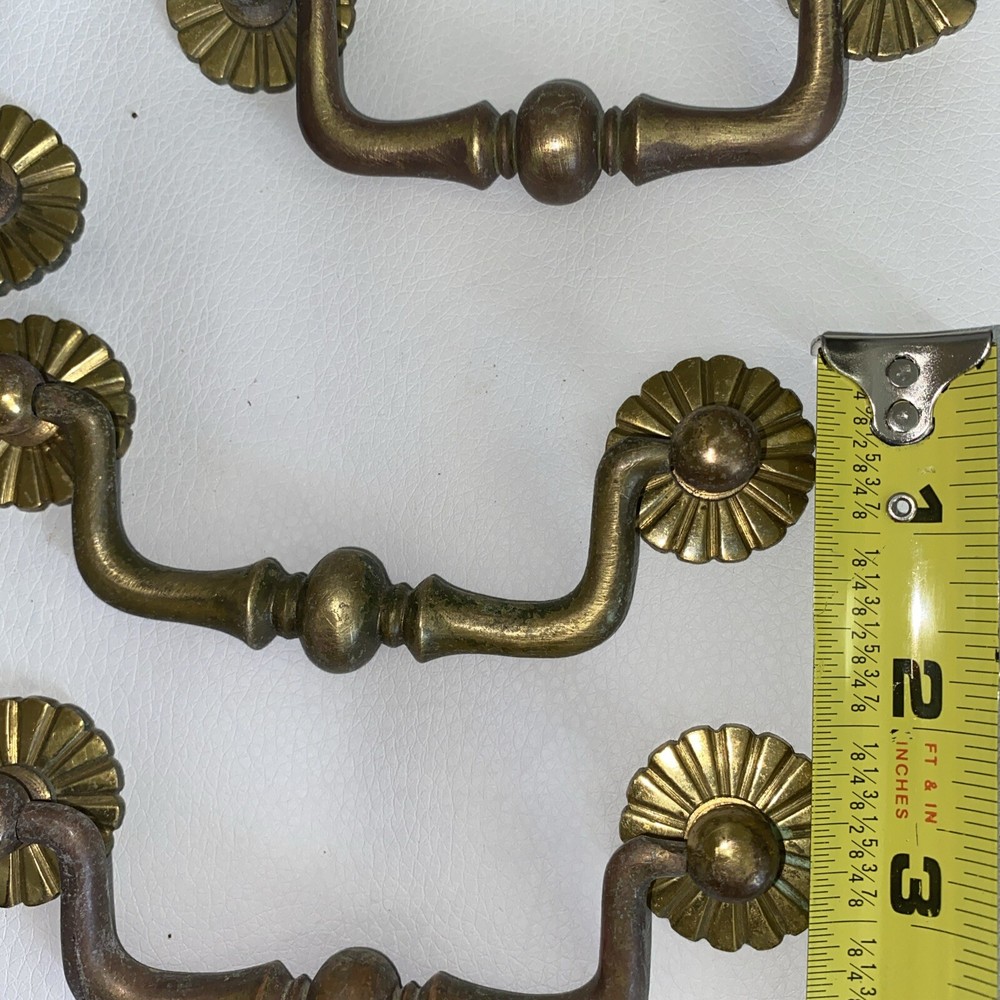 Vintage MCM Drawer Drop Pull Handle Sunburst 5” Brass Lot Of 7