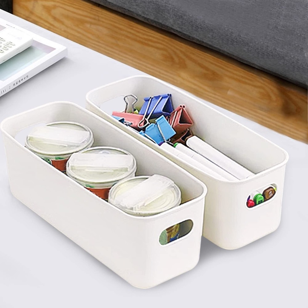 3 Pack White Storage Bin 10" Long Bathroom Organizing Bins Plastic Organizer ...