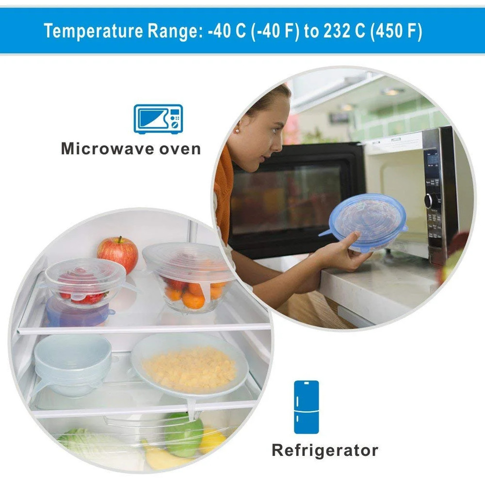 12 PCS Kitchen Silicone Stretch Lids Reusable, Microwave(White + Blue)