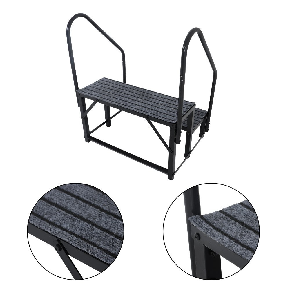 NEW For 2 Step RV Steps with 2 Handrails w/Step Mat 660 lbs Load Capacity