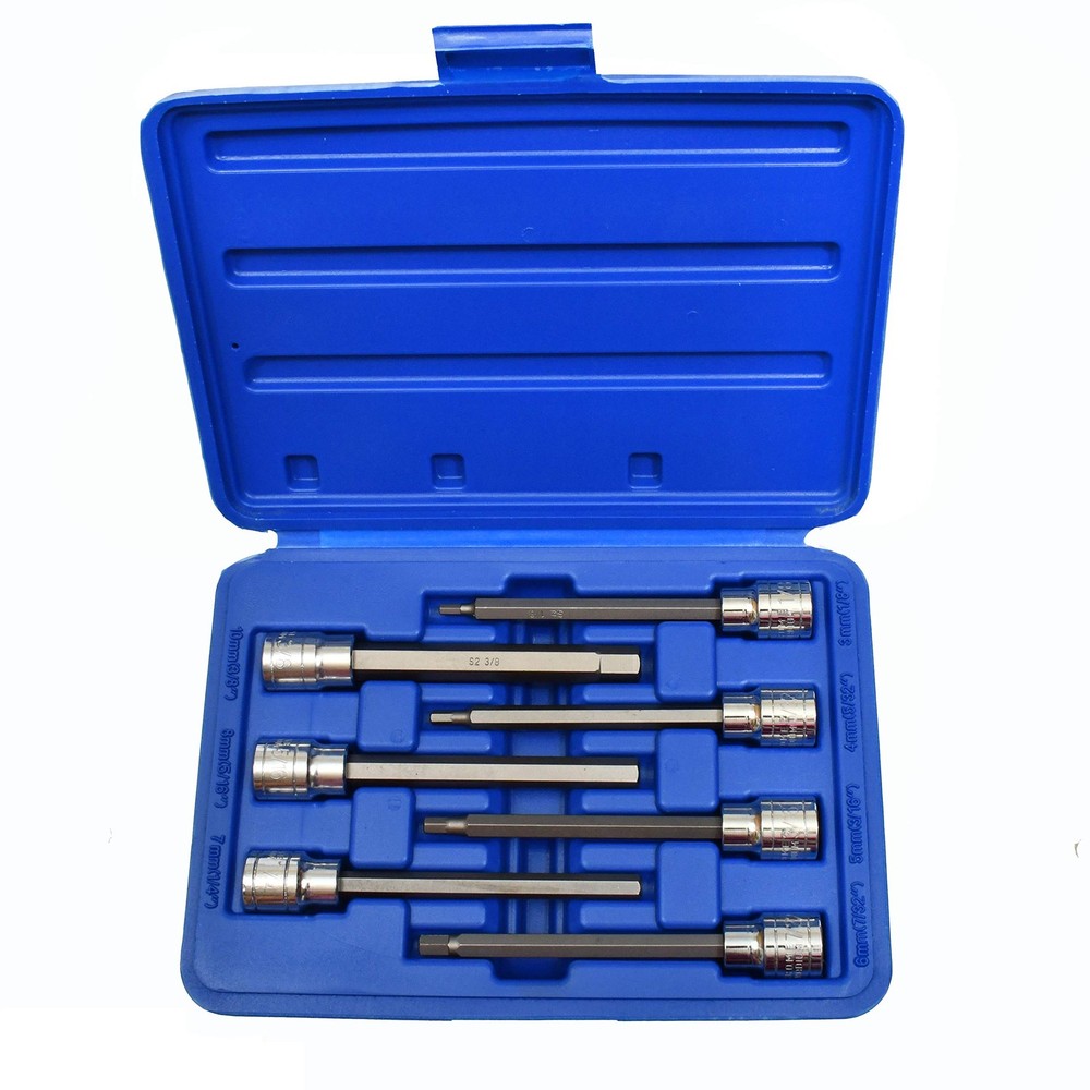 3/8 SAE Extra Long Hex Allen Bit Socket Set 7pc with Case