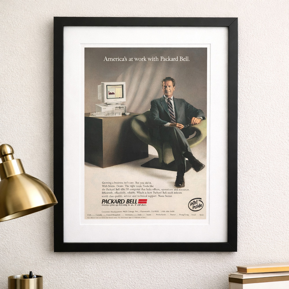 1992 Packard Bell 486 Computer Vintage Print Ad Intel Inside Office Retro Tech
