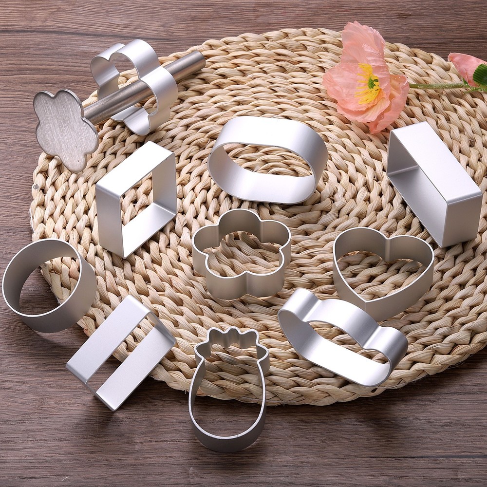 13Pcs Metal Cookie Cutters Set with Press Stamp, Lengthened Rectangle