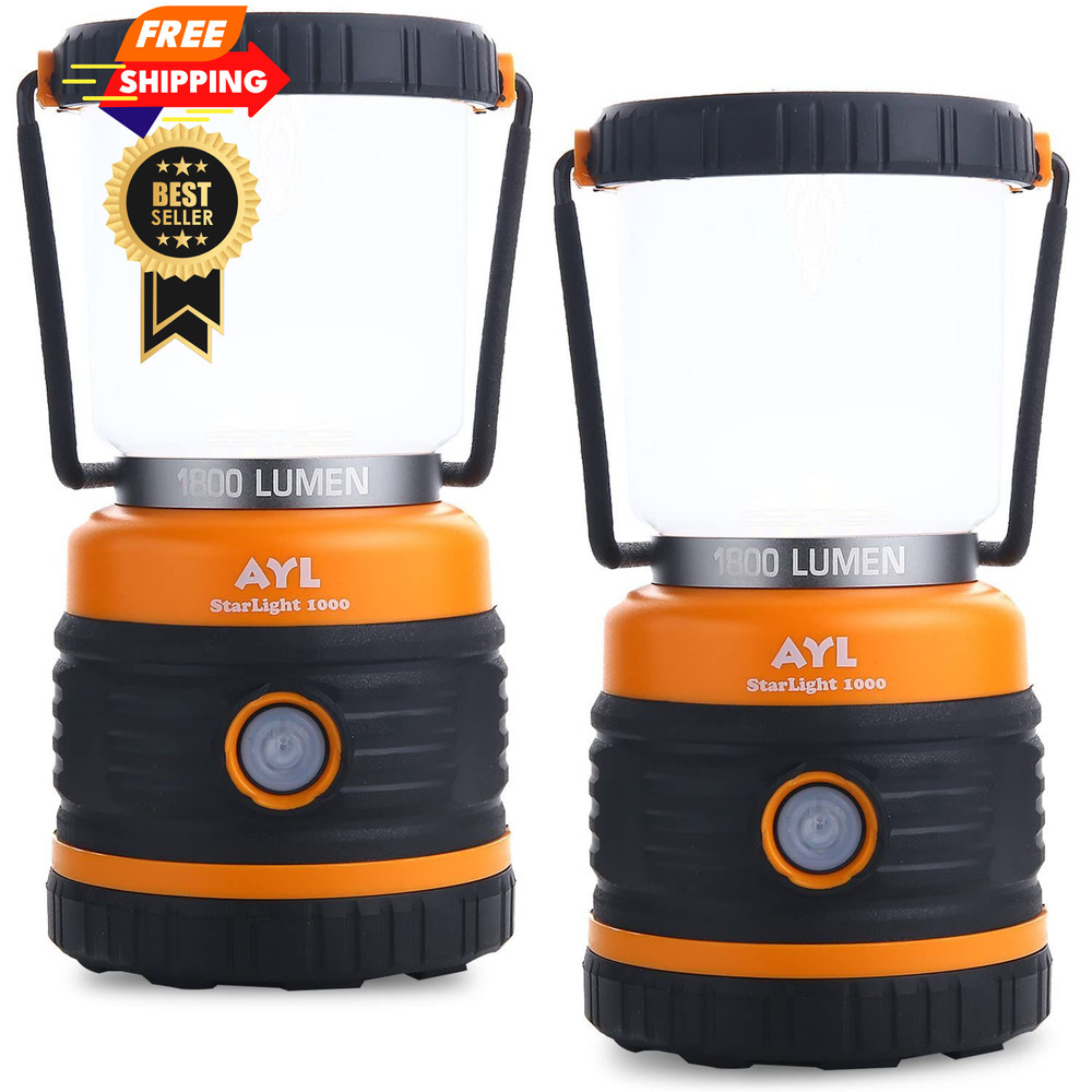LED Camping Lantern, Battery Powered 1800LM, 4 2 Pack, Orange