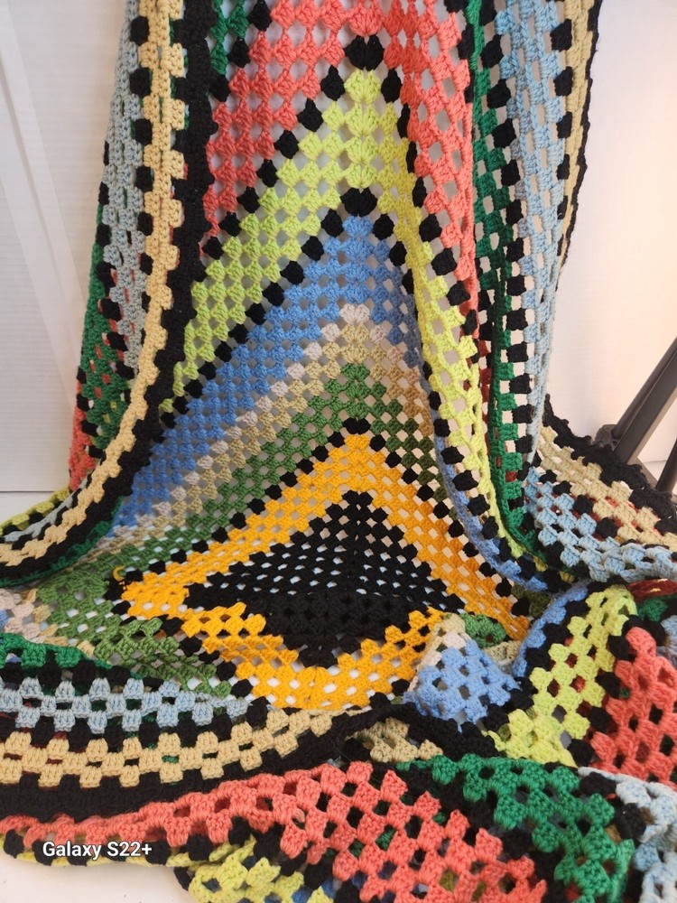 Handmade Crochet Granny Square Afghan Blanket 56x56 Rainbow Multicolor
