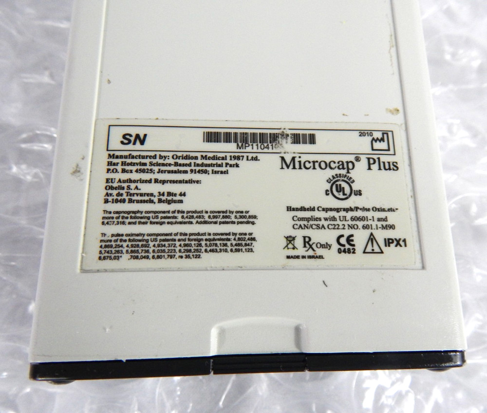 ORIDION MICROCAP PLUS HANDHELD CAPNOGRAPH S/N 105