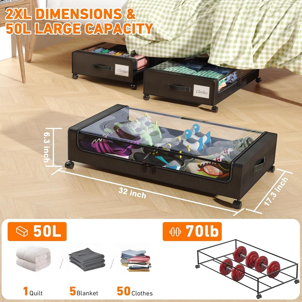 Under Bed Storage W/ Wheels 2 Pack Under Bed Storage Containers W/ Dividers &