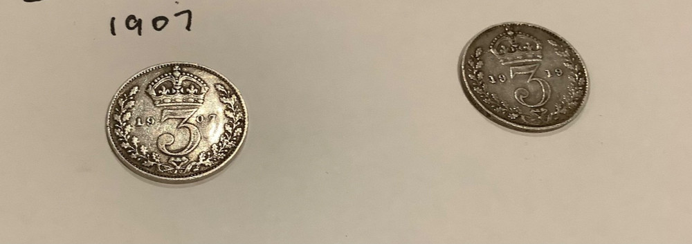Edward V11 / George V / silver 3d Coins