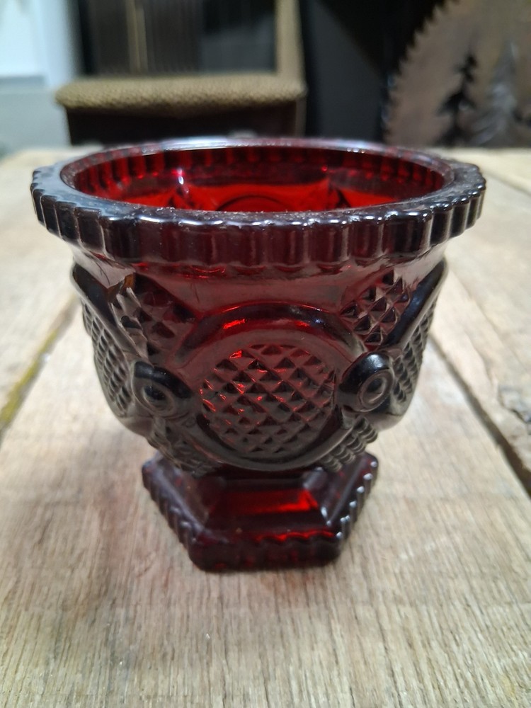 Ruby Red Pressed Glass Sugar Bowl (Open) with Button & Diamond Panels