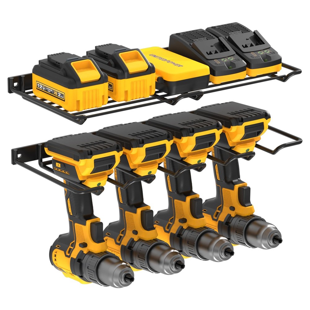 UNITEDPOWER Wall Mounted Drill Rack & Tool Shelf, Power Organizer Black