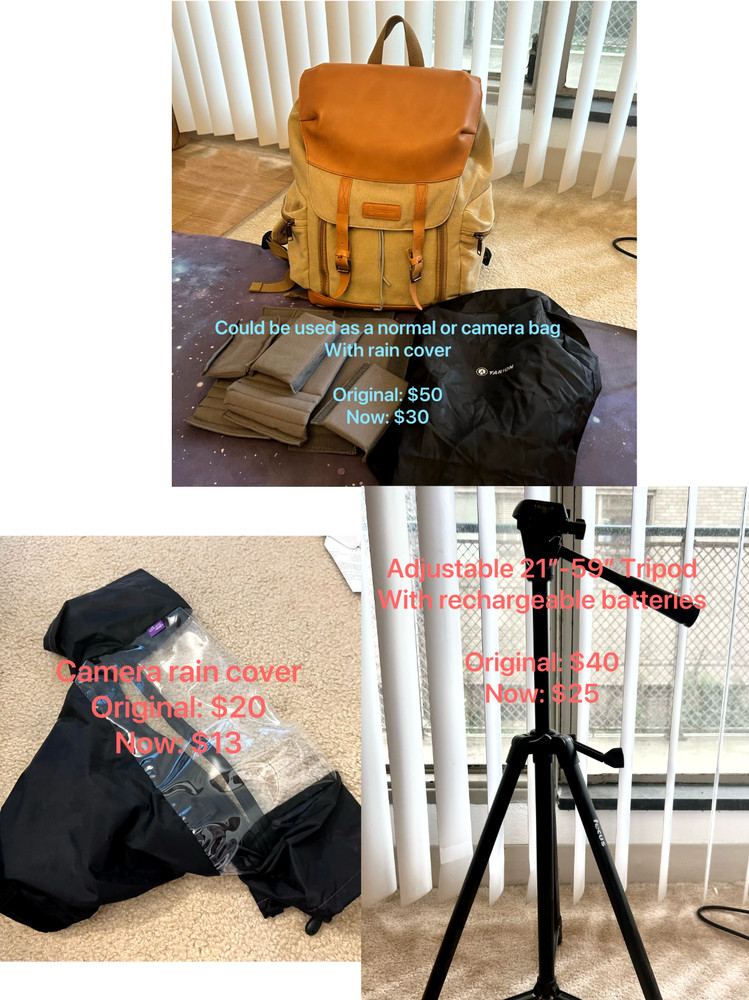 Camera accessories, tripod, camera bag