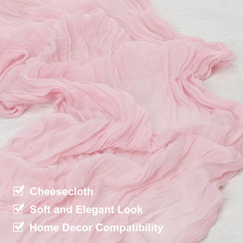 2Pcs Pink Cheesecloth Table Runner 35.4" x 118" Rustic Gauze Table Runner