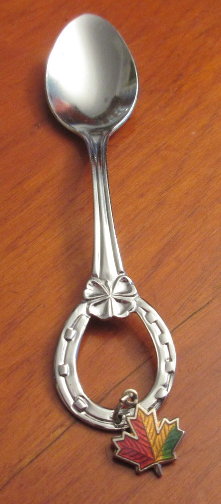 Canada Souvenir Spoon with 4 Leaf Clover & Canadian Maple Leaf - Still in Box