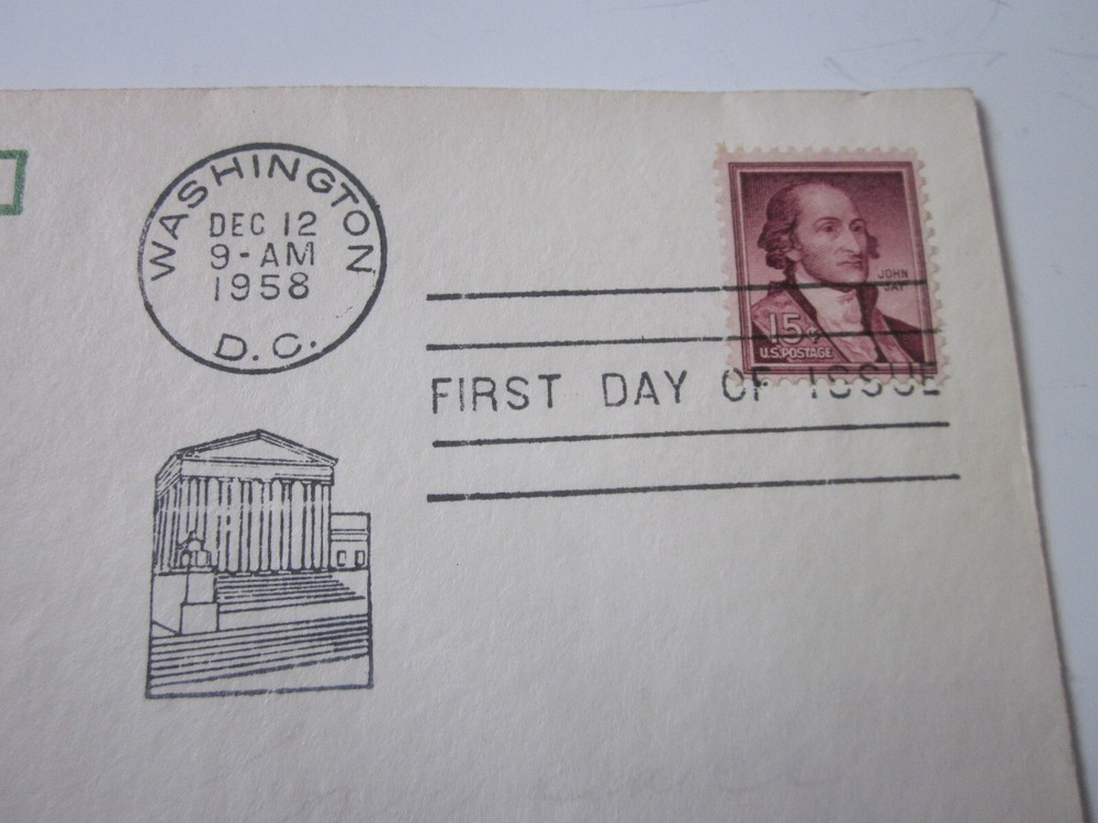 US FDC 1958 JOHN JAY REGULAR ISSUE #1046 TRI COLOR CACHET
