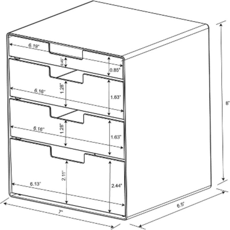 4 Drawer Stackable Countertop Organizer Clear: PET, 8.02" Height