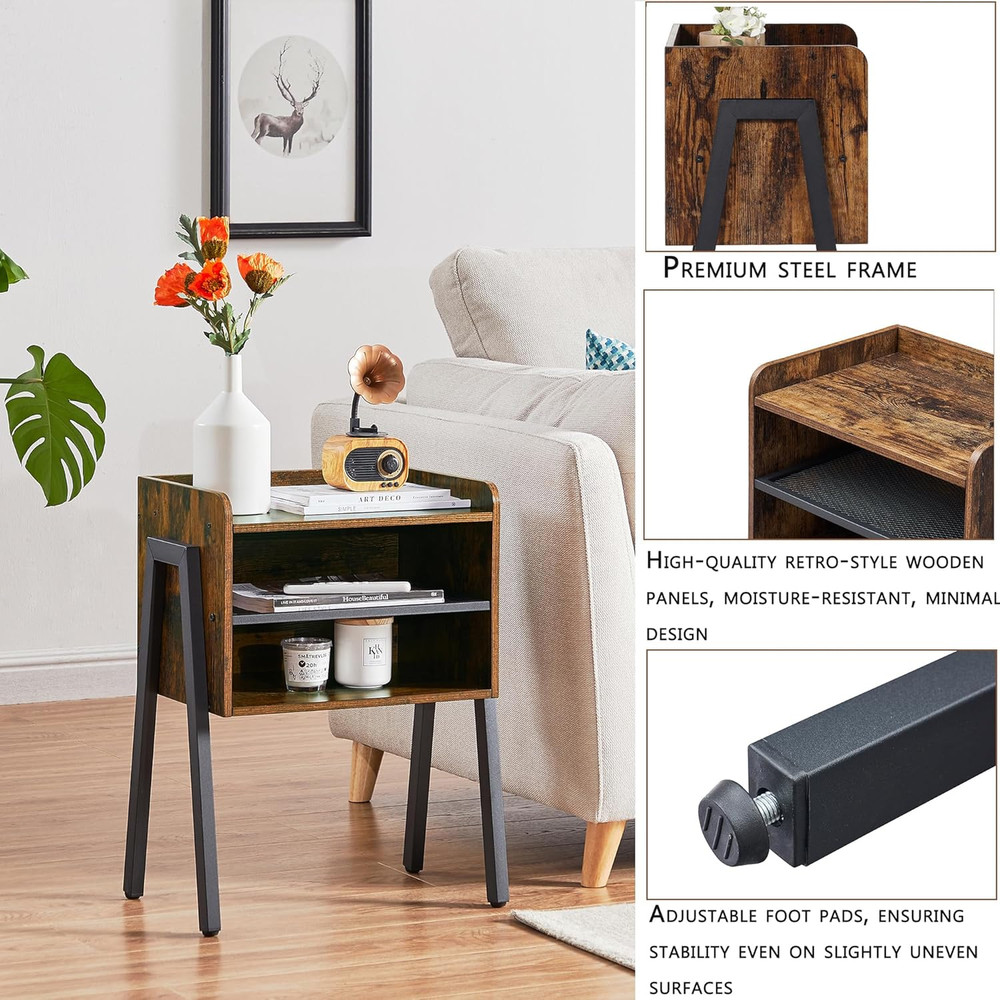 Nightstand Industrial Side Table/End Table/Stackable Accent Furniture with 2-Tie