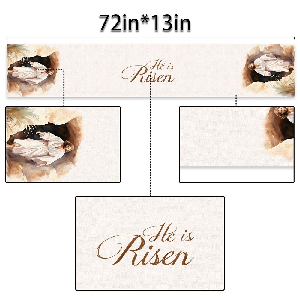 He is Risen Table Runner Jesus Resurrection Easter Party Decoration Home Kitc...