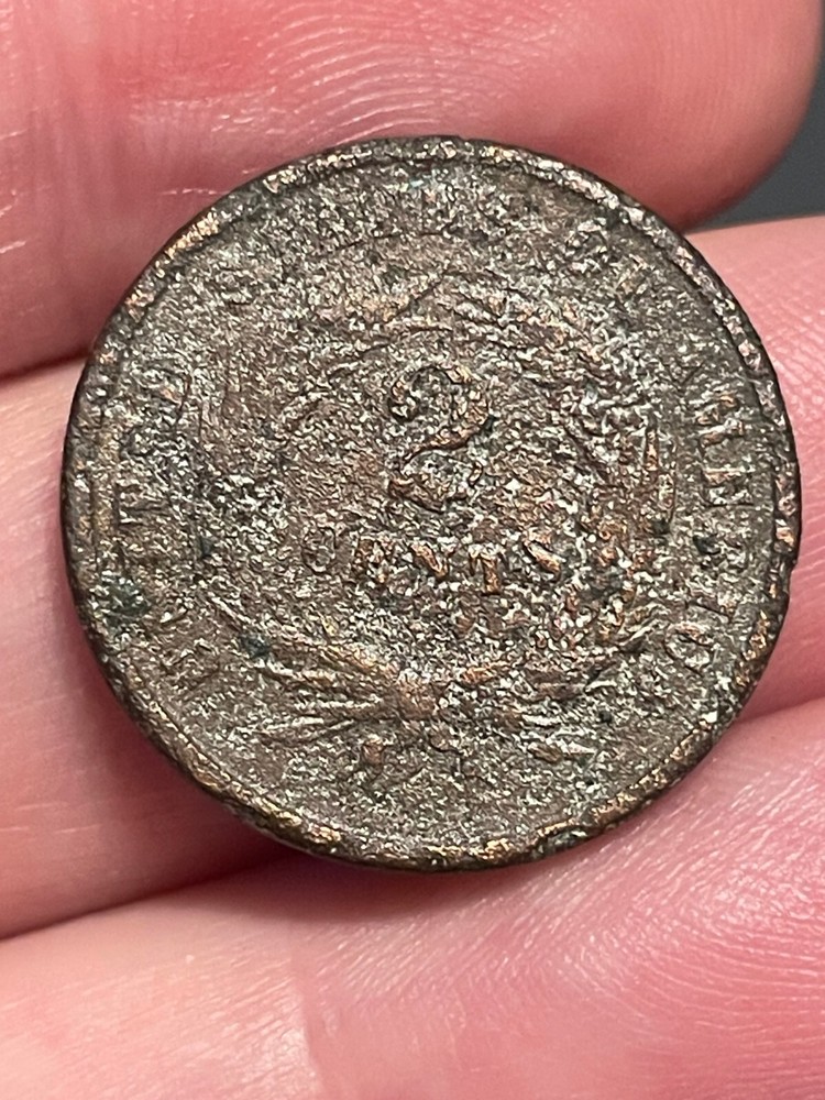 1864 Two 2 Cent Piece- Large Motto, Shipwreck Effect