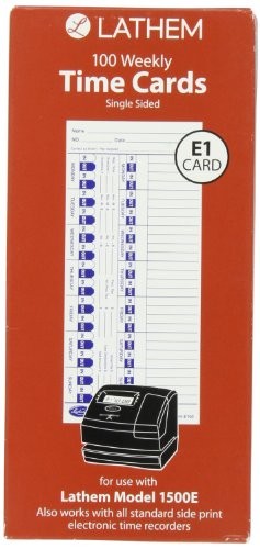 Lathem E100 Universal Weekly Time Card 100 Sheets 4"x9" White