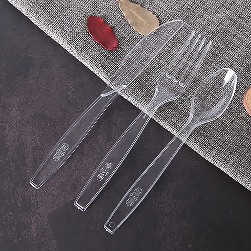 MOACOCK 150 Pcs Clear Plastic Silverware, Heavy Weight Forks L,