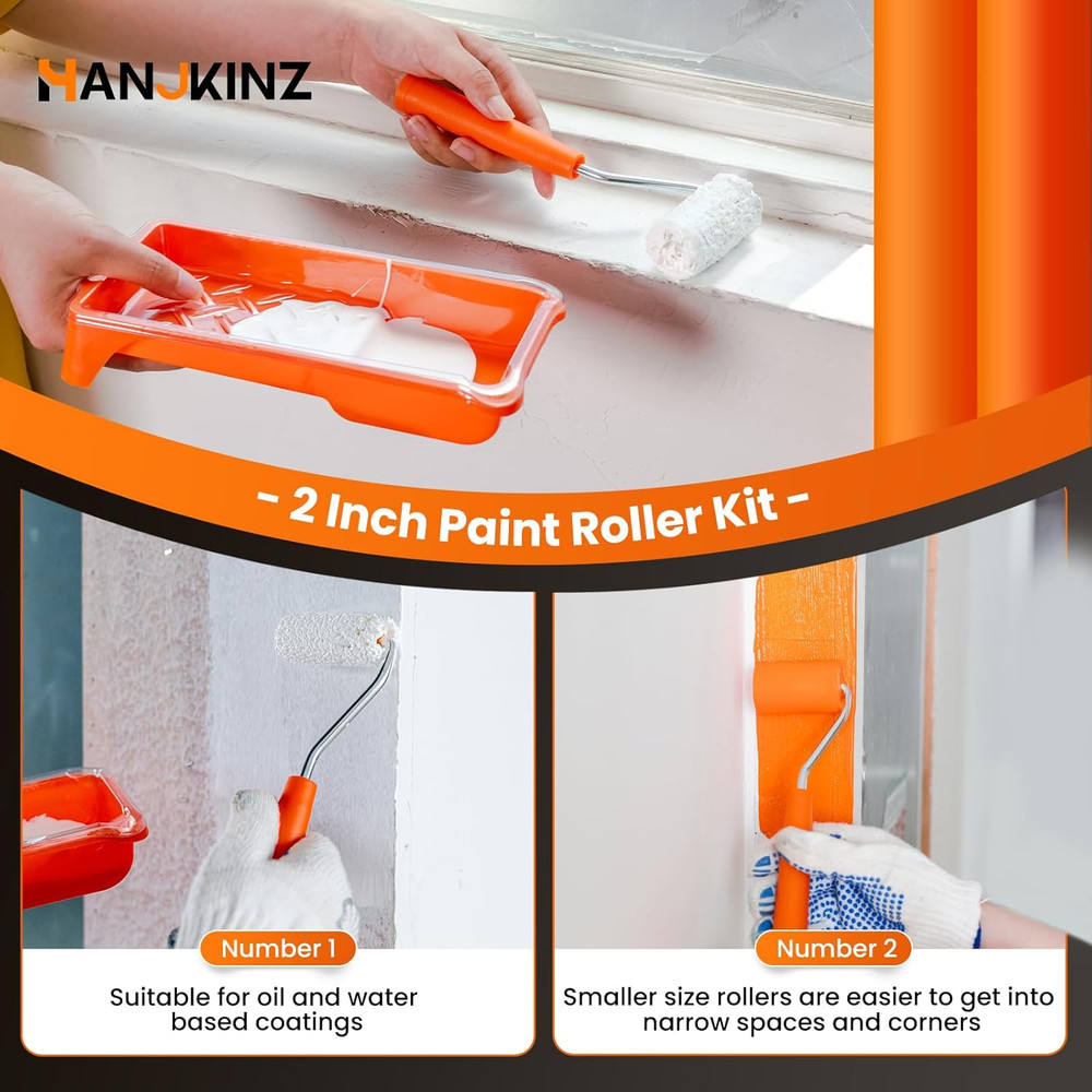 2 Inch Paint Roller Kit, 20 Pack Small Paint Roller Set with High Density Foam P