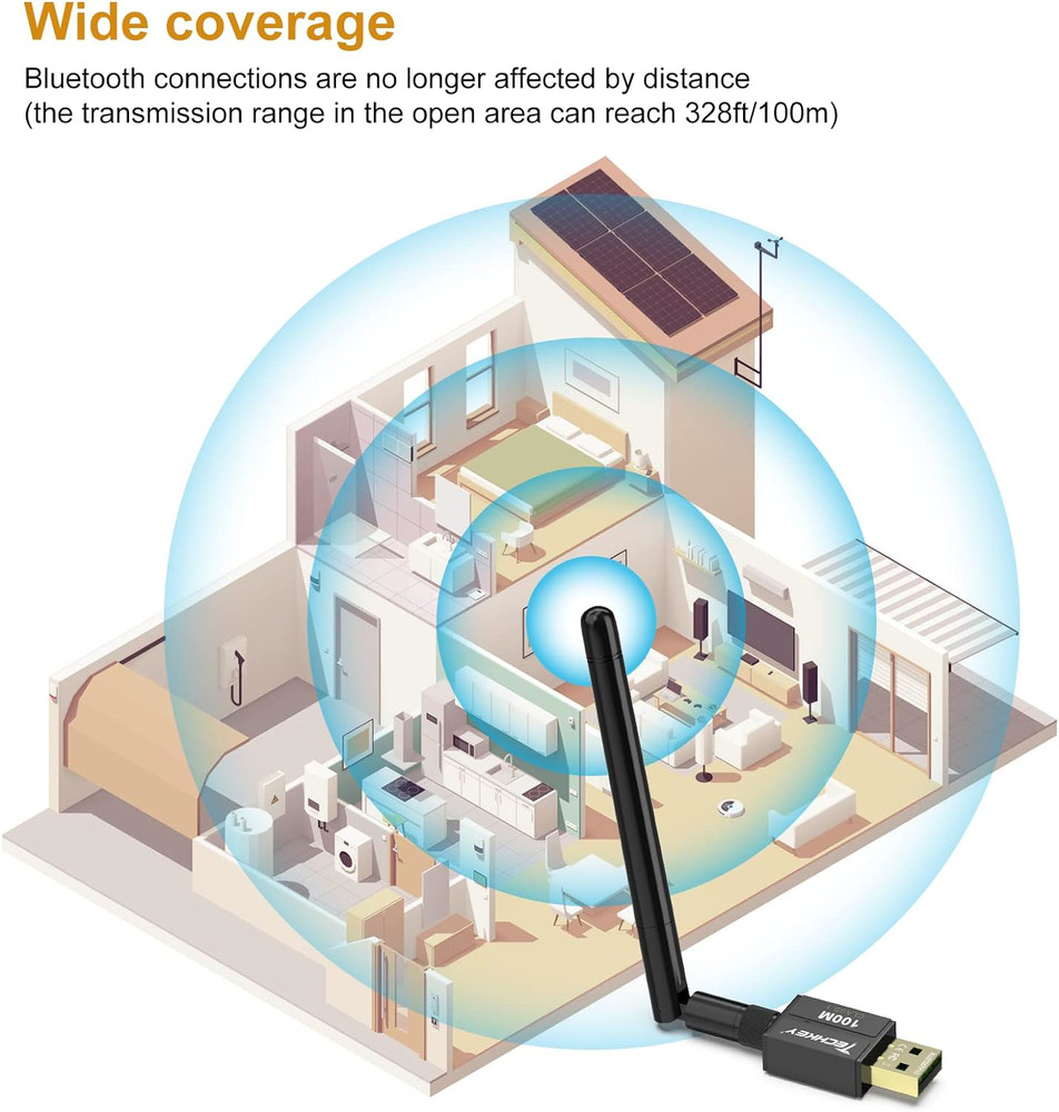 Long Range USB Bluetooth 5.3 Adapter for Desktop PC - 328FT Wireless Transfer -