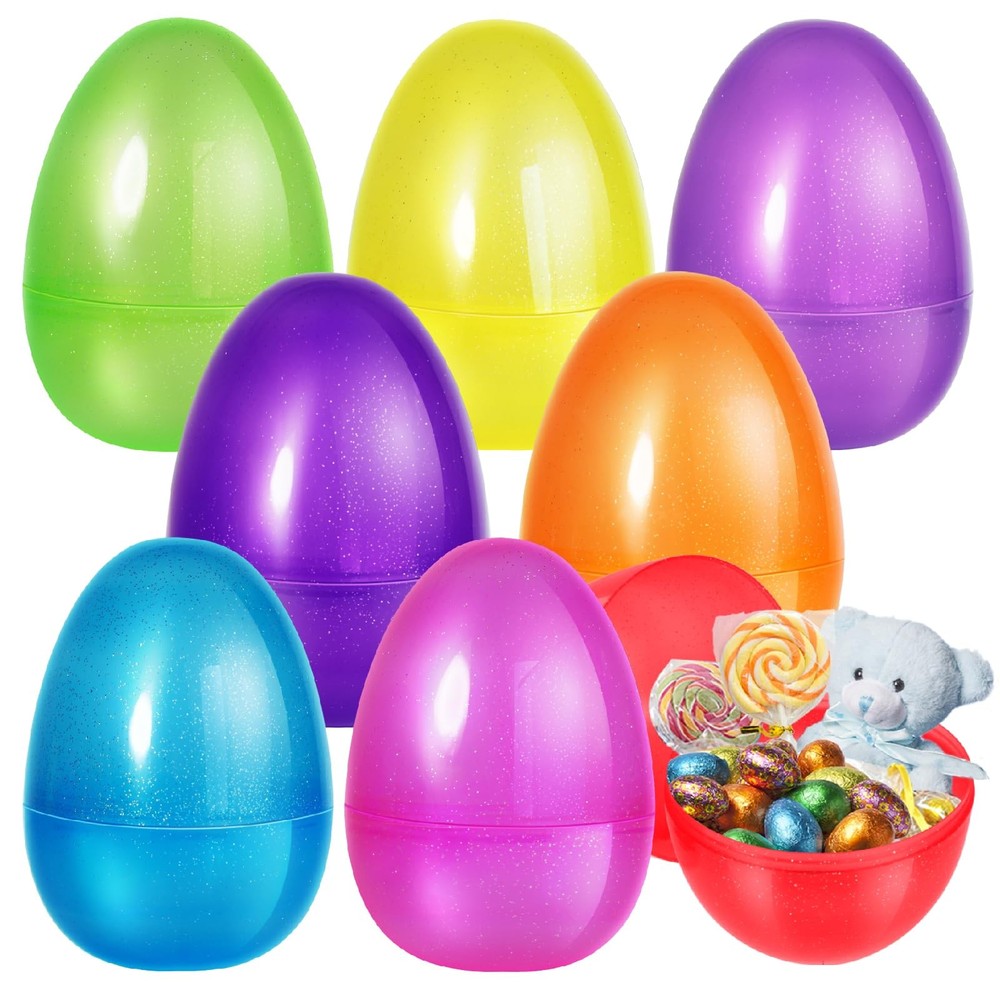 Shemira 8 PCS 10" Jumbo Easter Eggs, Large Plastic Eggs, Fillable Eggs for Eg...