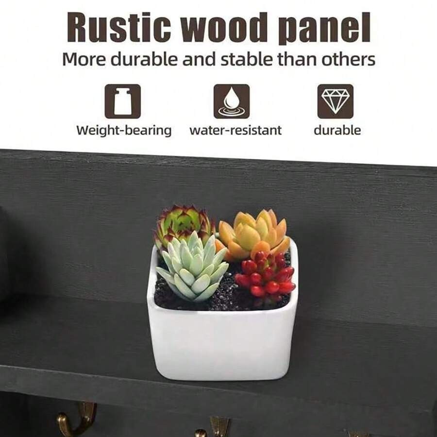 Black Wall Mount Key Holder with Mail Organizer and Hooks