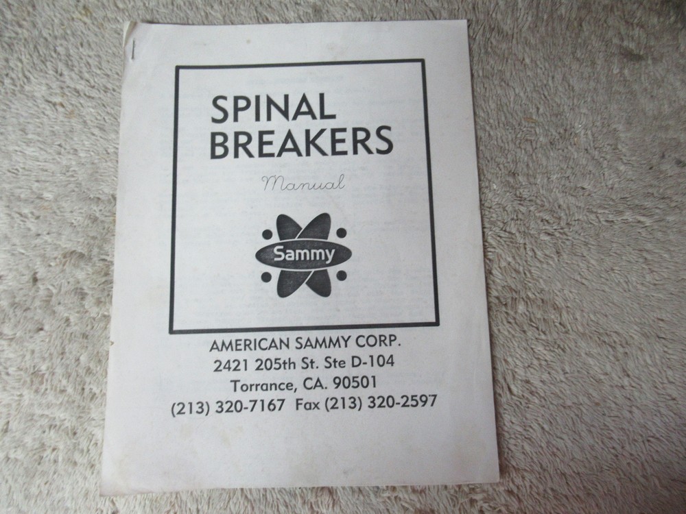 SPINAL BREAKERS SAMMY   video game manual