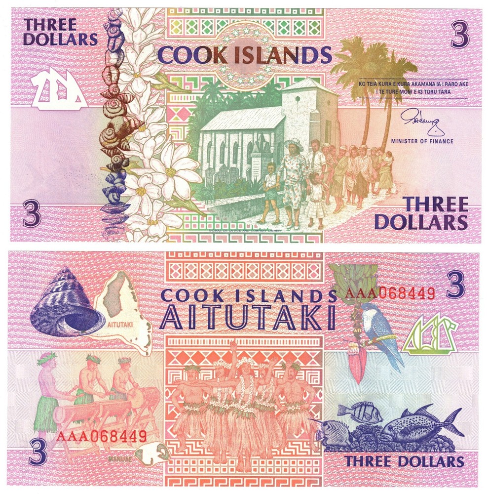 1992 Cook Islands 3$ banknote  UNC P7