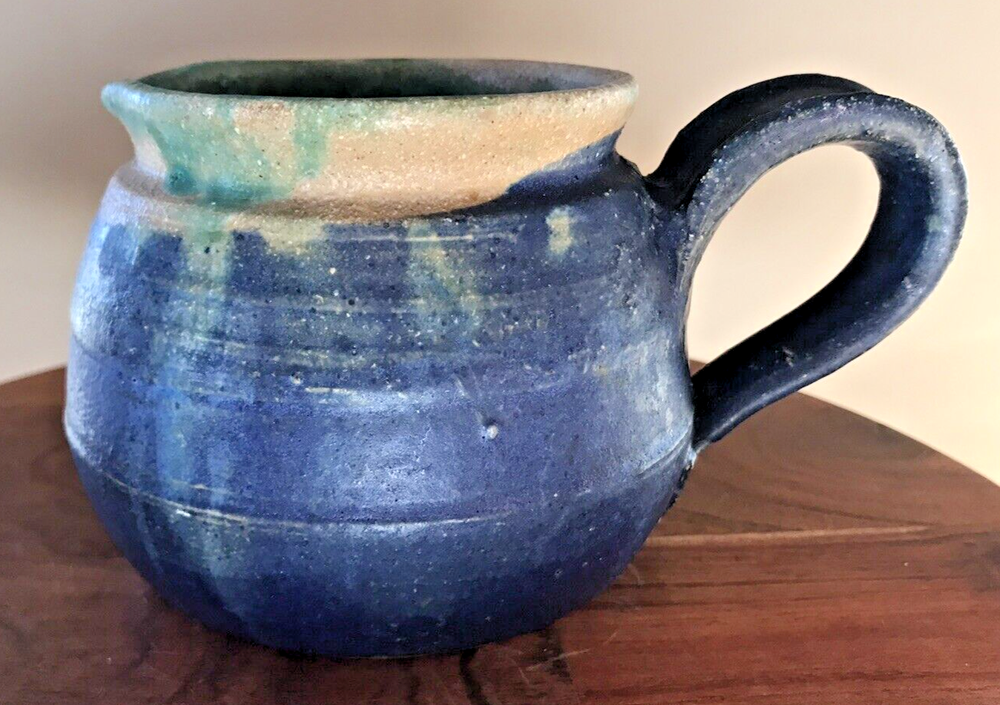 Studio Pottery Small Pitcher 3.75" Blue Green Beige Hand Thrown