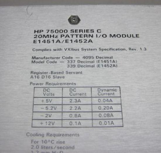HP VXI 75000 Series C Terminating 20 MHz Pattern I/O Module E1452A