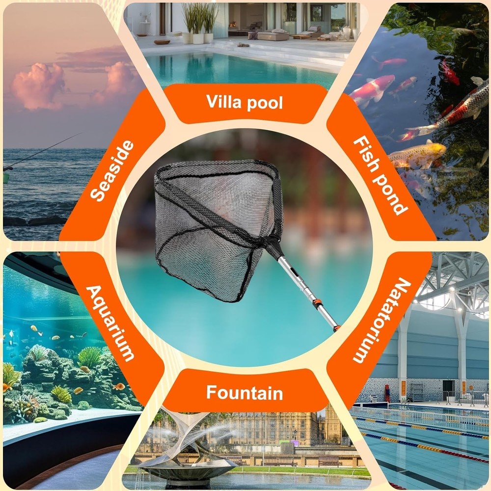 20FT Pool Skimmer Net with Telescopic Pole - Foldable & Heavy Duty Fine Mesh ...